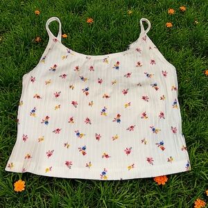 Floral Print White Tank Top Cropped New With Tags (M)